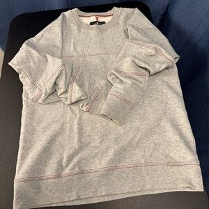7 For All Mankind Light Gray Crewneck Sweater With Red Trim